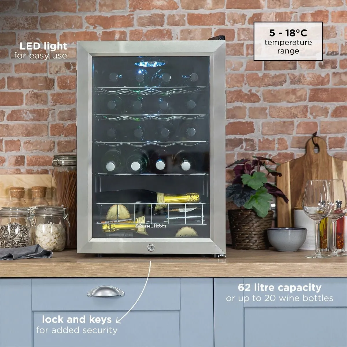 Russell Hobbs RHGWC4SS-LCK 20 Bottle Lockable Wine Cooler in Stainless Steel