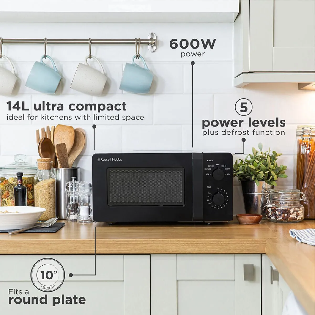 Russell Hobbs RHM1401B microwave Black Solo microwave Countertop 14 L 600 W