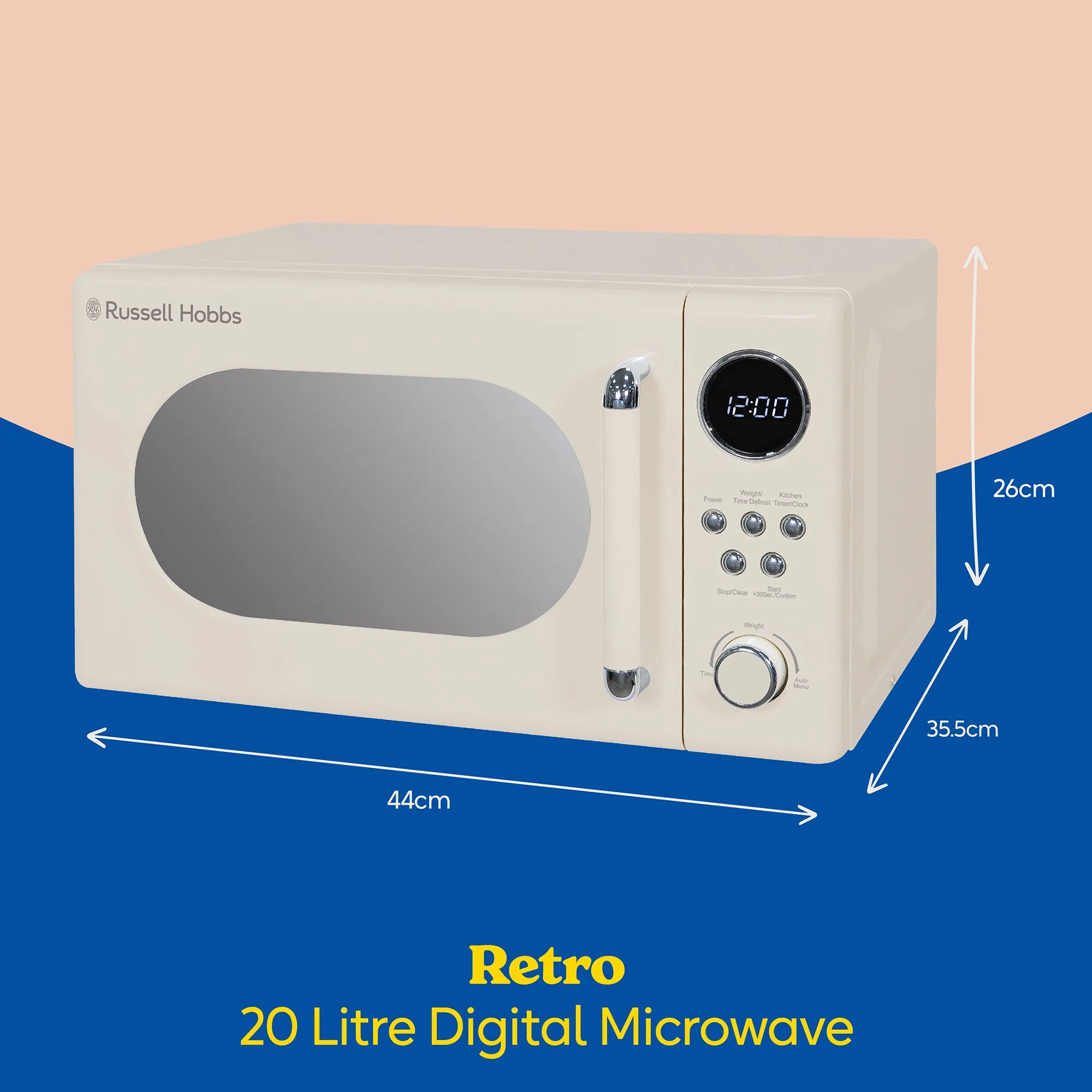 Russell Hobbs RHM2044C Retro Solo Digital Microwave 20L Cream