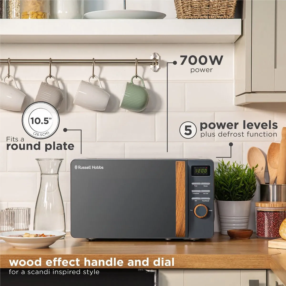 Russell Hobbs RHMD714G-N microwave Countertop Solo microwave 17 L 700 W Grey, Wood