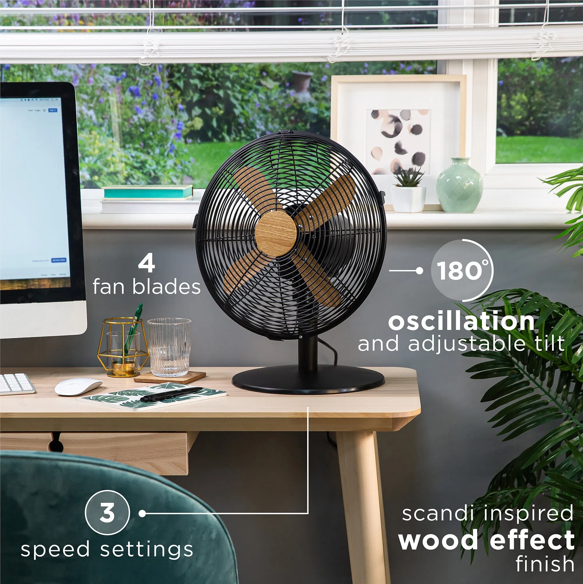 Russell Hobbs RHMDF1201WDB 12" Black Scandi Style Desk Fan