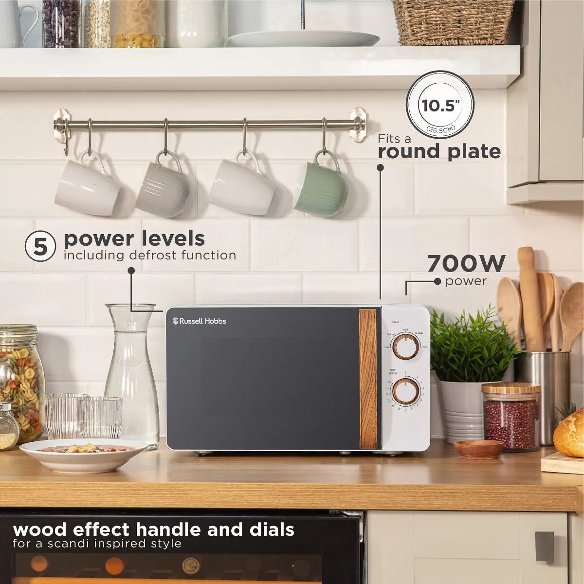 Russell Hobbs RHMM713-N microwave White, Wood Solo microwave Countertop 17 L 700 W