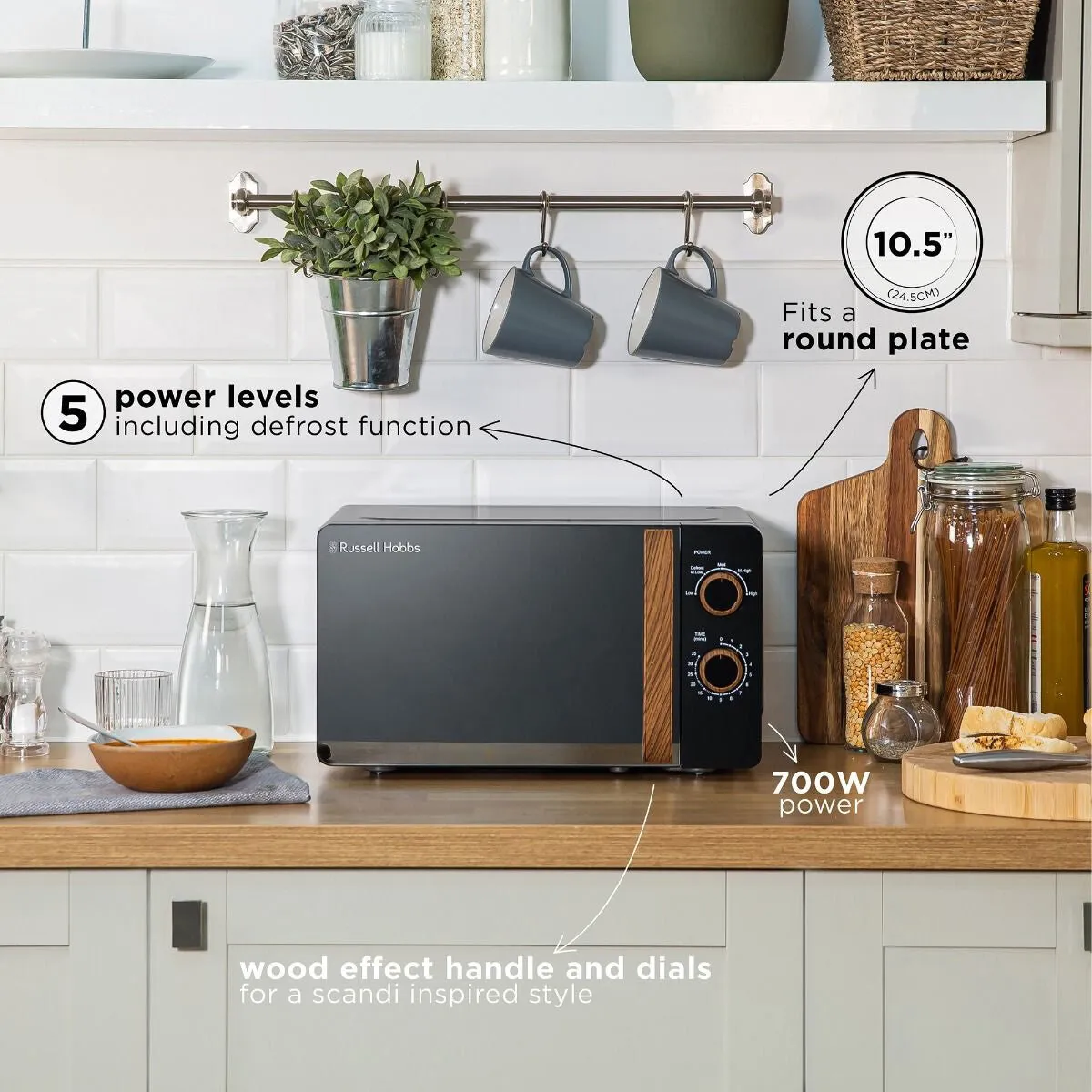 Russell Hobbs RHMM713B-N microwave Black, Wood Solo microwave Countertop 17 L 700 W