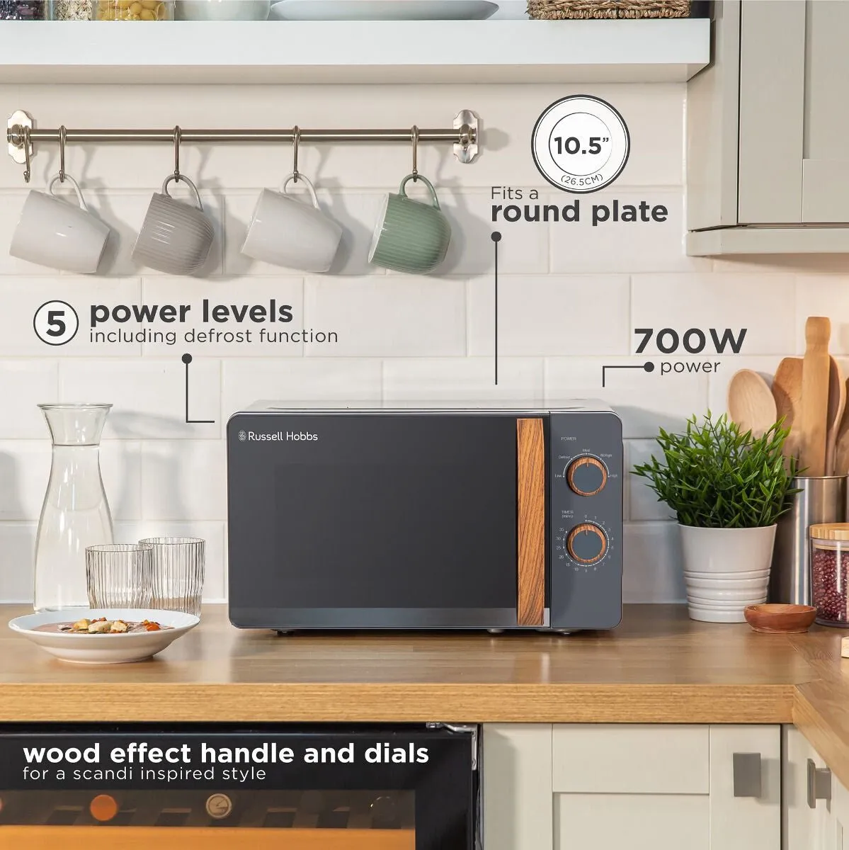 Russell Hobbs RHMM713G-N microwave Grey, Wood Solo microwave Countertop 17 L 700 W