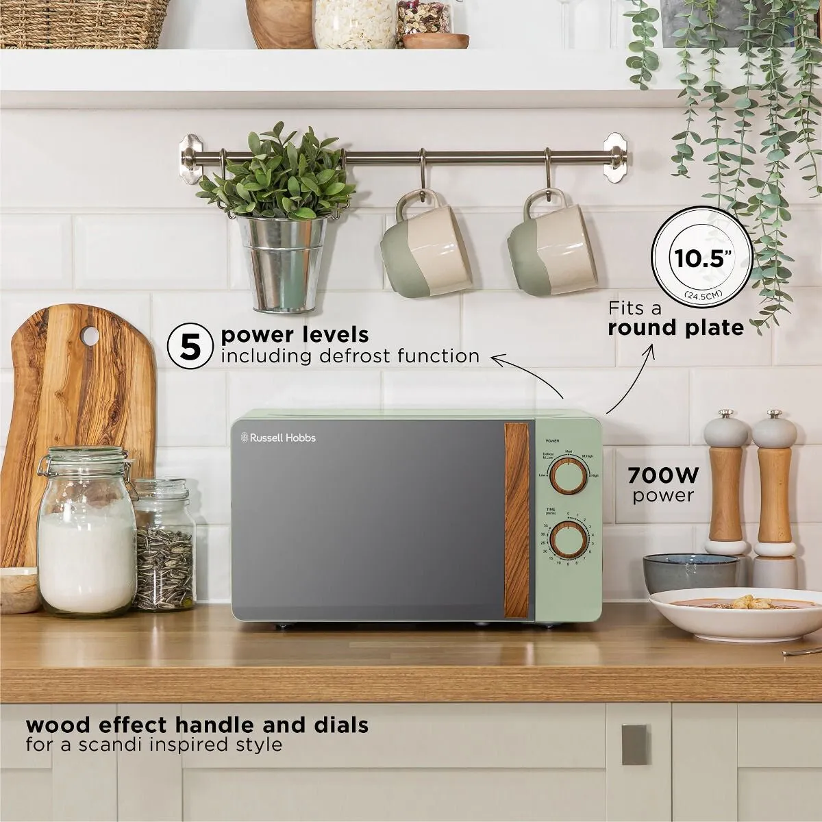 Russell Hobbs RHMM713MG-N microwave Green, Wood Solo microwave Countertop 17 L 700 W