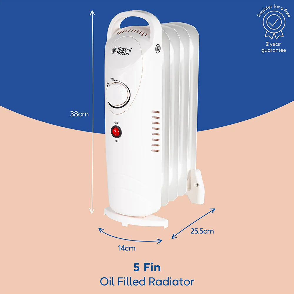 Russell Hobbs RHOFR3001W 5 Fin Oil Filled Radiator in White