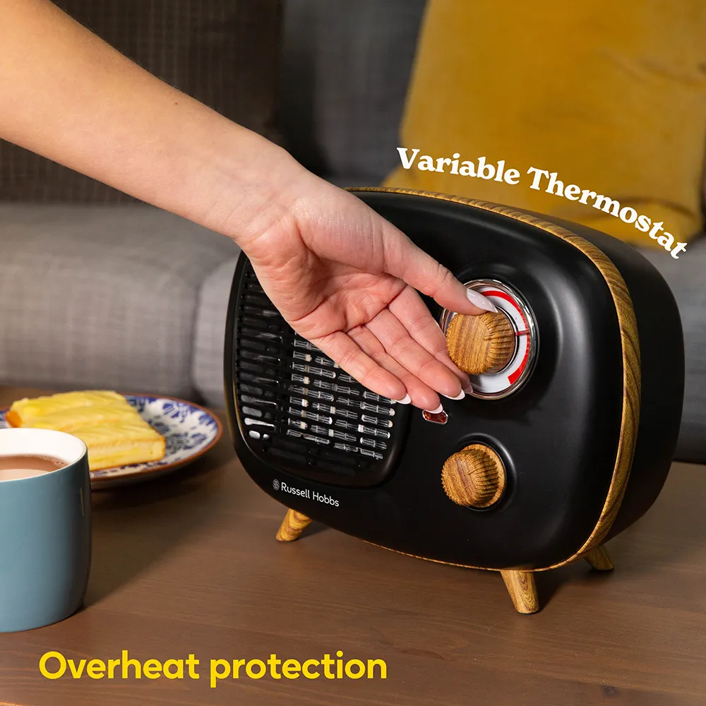 Russell Hobbs RHRETPTC2001WDB Scandi Retro Ceramic Heater -  Black & Wood