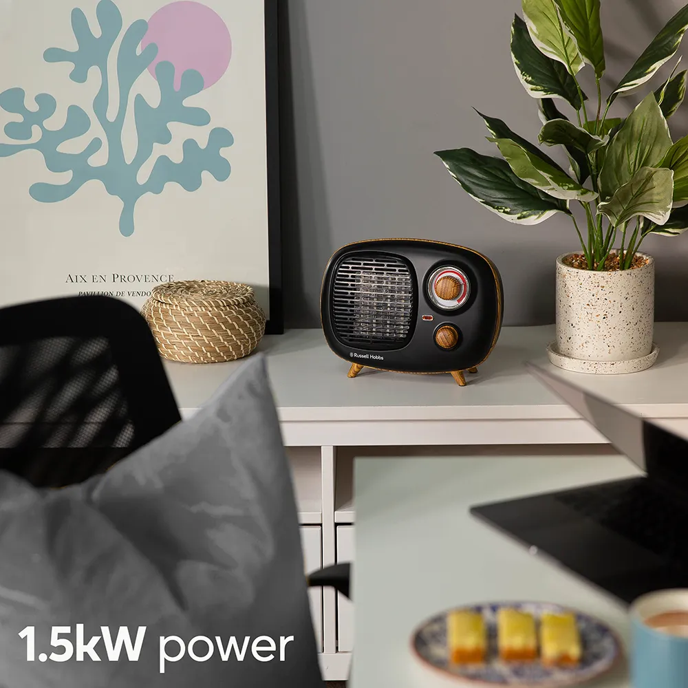 Russell Hobbs RHRETPTC2001WDB Scandi Retro Ceramic Heater -  Black & Wood
