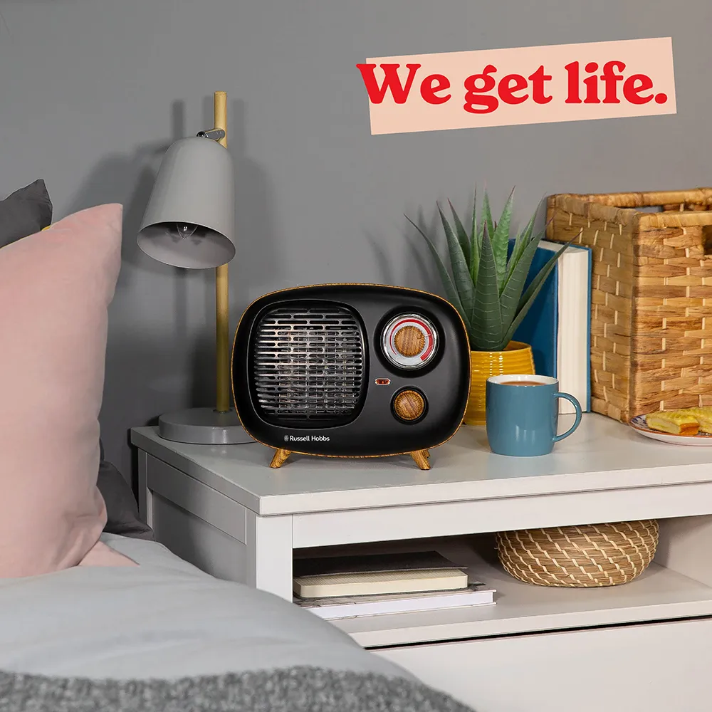 Russell Hobbs RHRETPTC2001WDB Scandi Retro Ceramic Heater -  Black & Wood