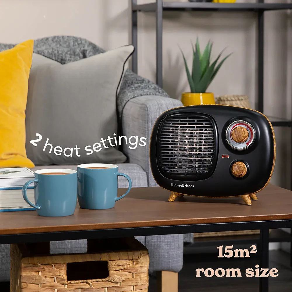 Russell Hobbs RHRETPTC2001WDB Scandi Retro Ceramic Heater -  Black & Wood