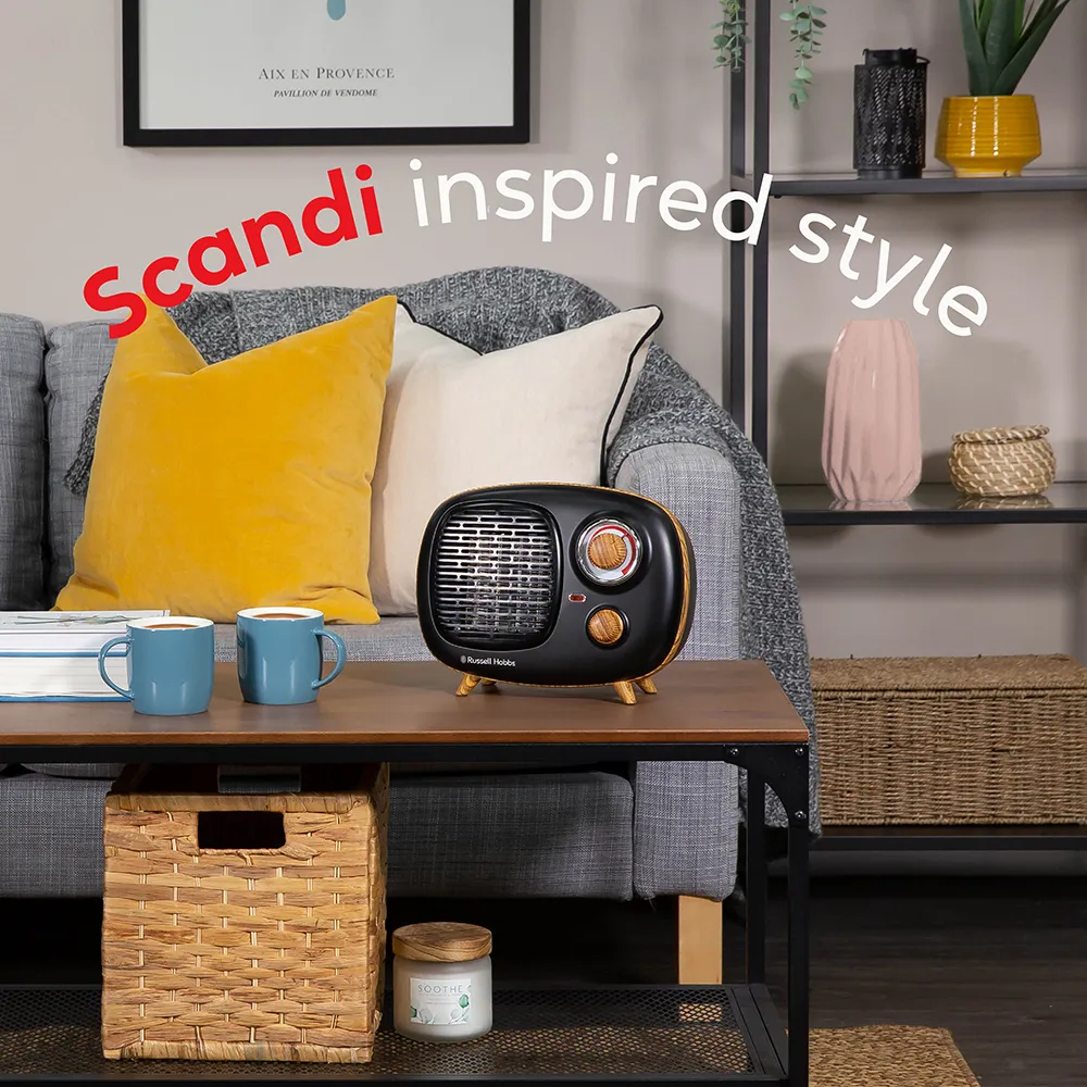 Russell Hobbs RHRETPTC2001WDB Scandi Retro Ceramic Heater -  Black & Wood