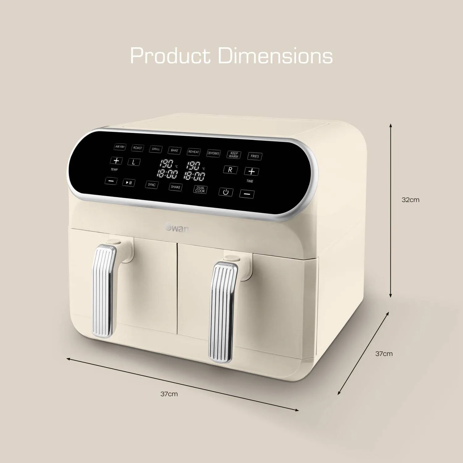 Swan Retro Double 8 L Stand-alone 1700 W Hot air fryer Cream