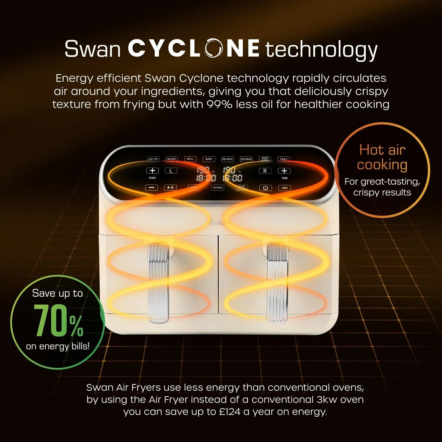Swan Retro Double 8 L Stand-alone 1700 W Hot air fryer Cream