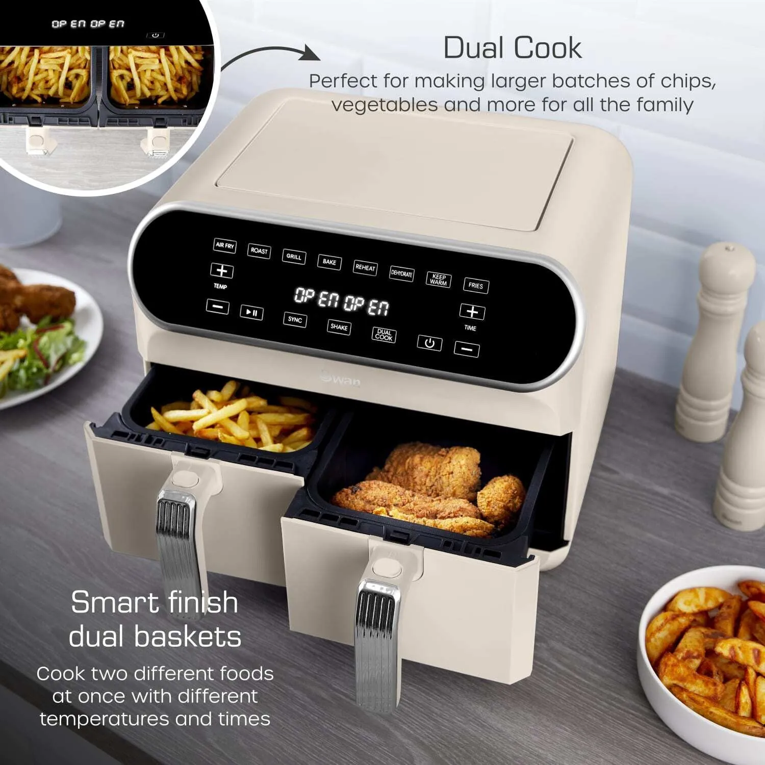 Swan Retro Double 8 L Stand-alone 1700 W Hot air fryer Cream
