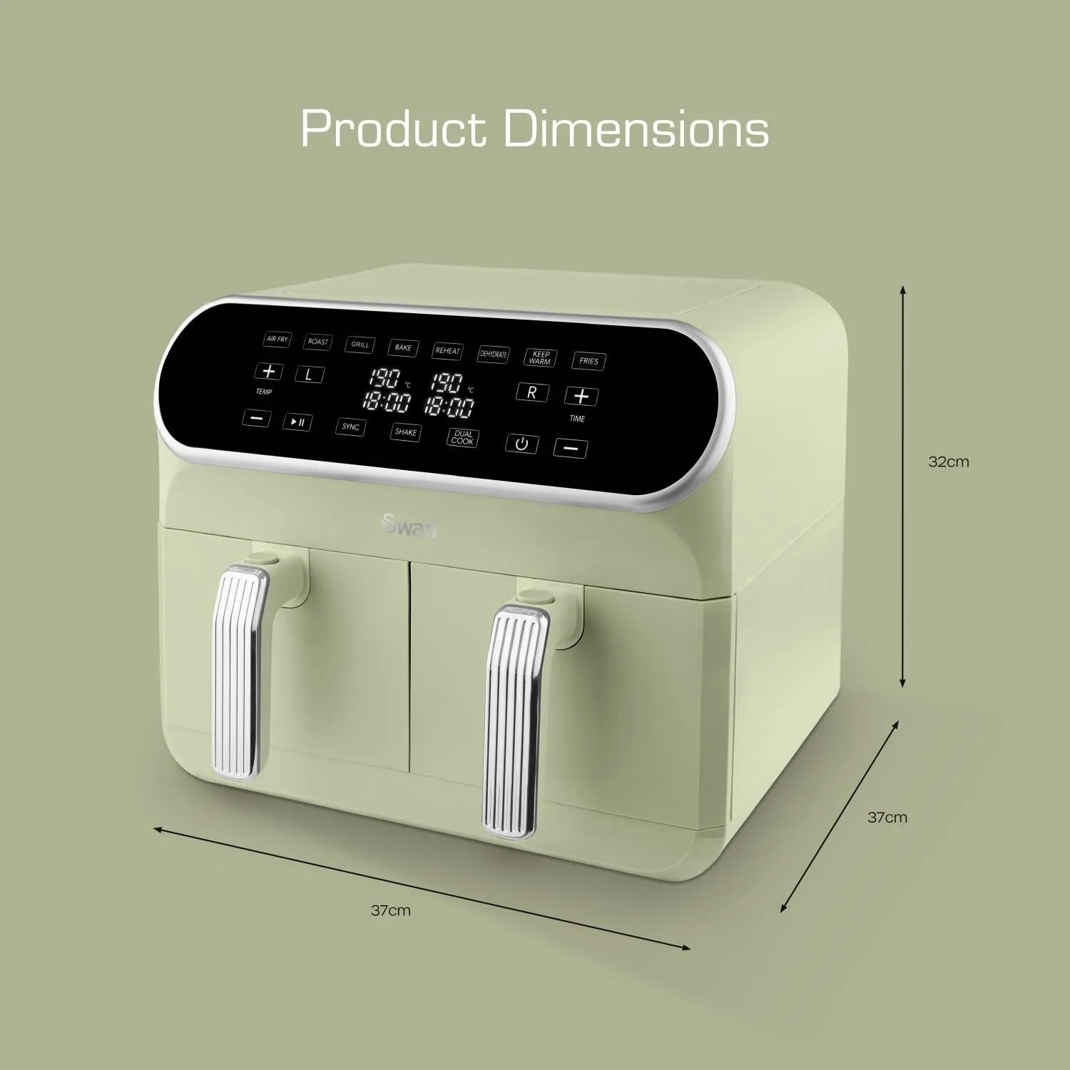 Swan Retro Double 8 L Stand-alone 1700 W Hot air fryer Green