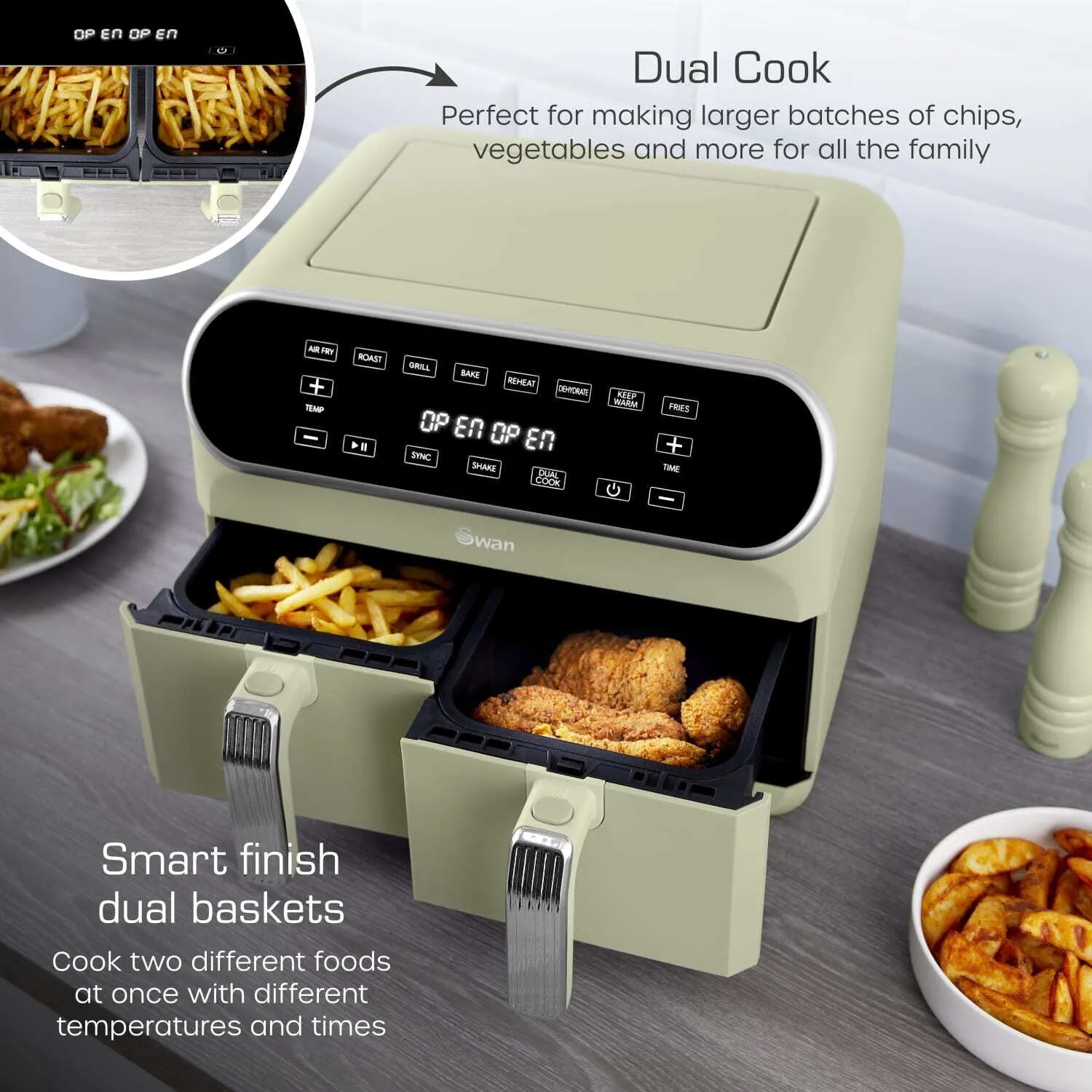 Swan Retro Double 8 L Stand-alone 1700 W Hot air fryer Green