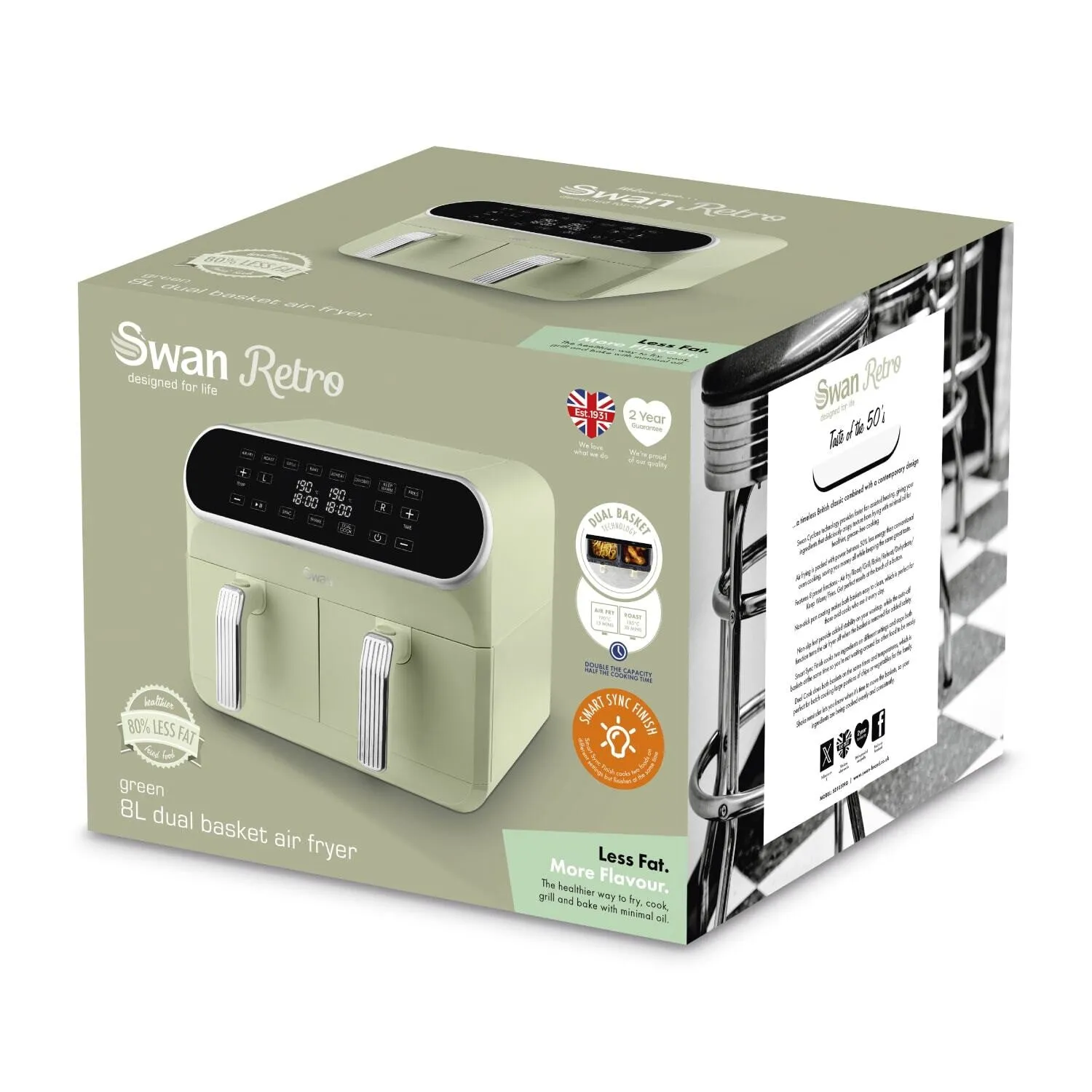 Swan Retro Double 8 L Stand-alone 1700 W Hot air fryer Green