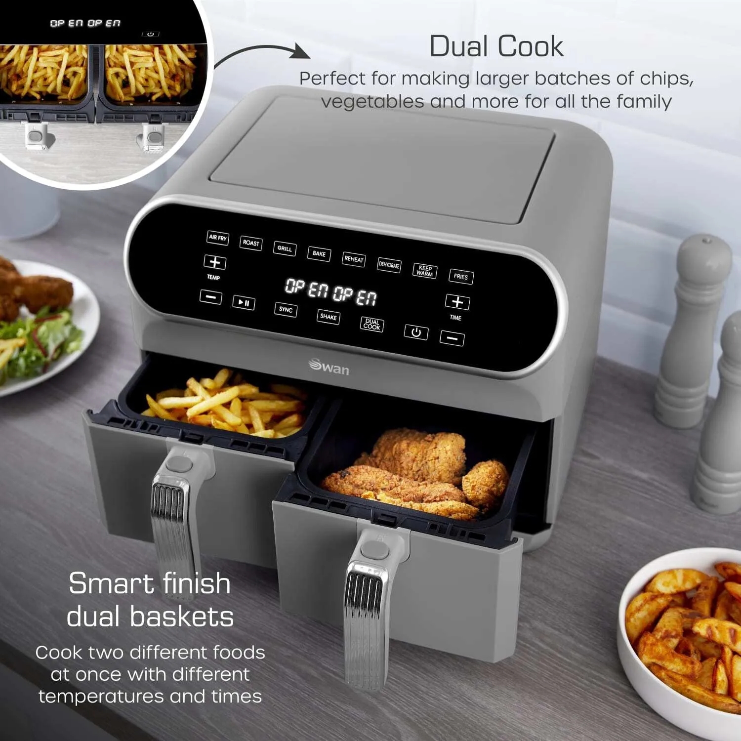 Swan Retro Double 8 L Stand-alone 1700 W Hot air fryer Grey