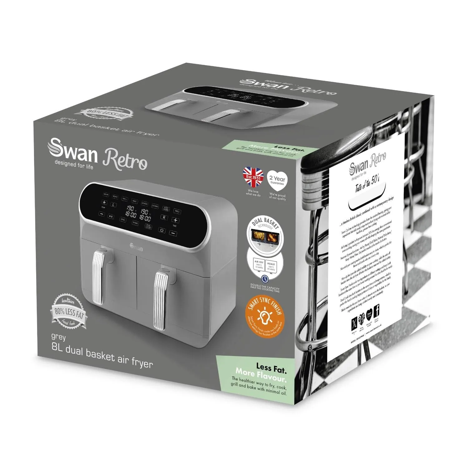 Swan Retro Double 8 L Stand-alone 1700 W Hot air fryer Grey