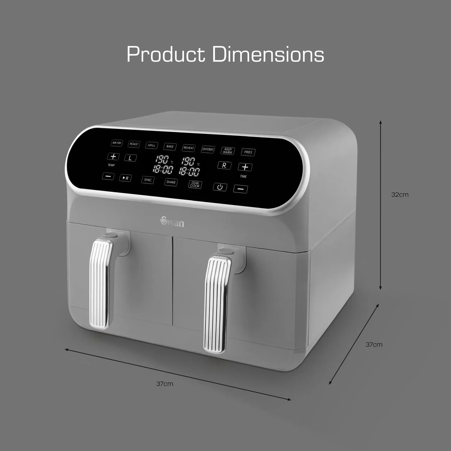 Swan Retro Double 8 L Stand-alone 1700 W Hot air fryer Grey