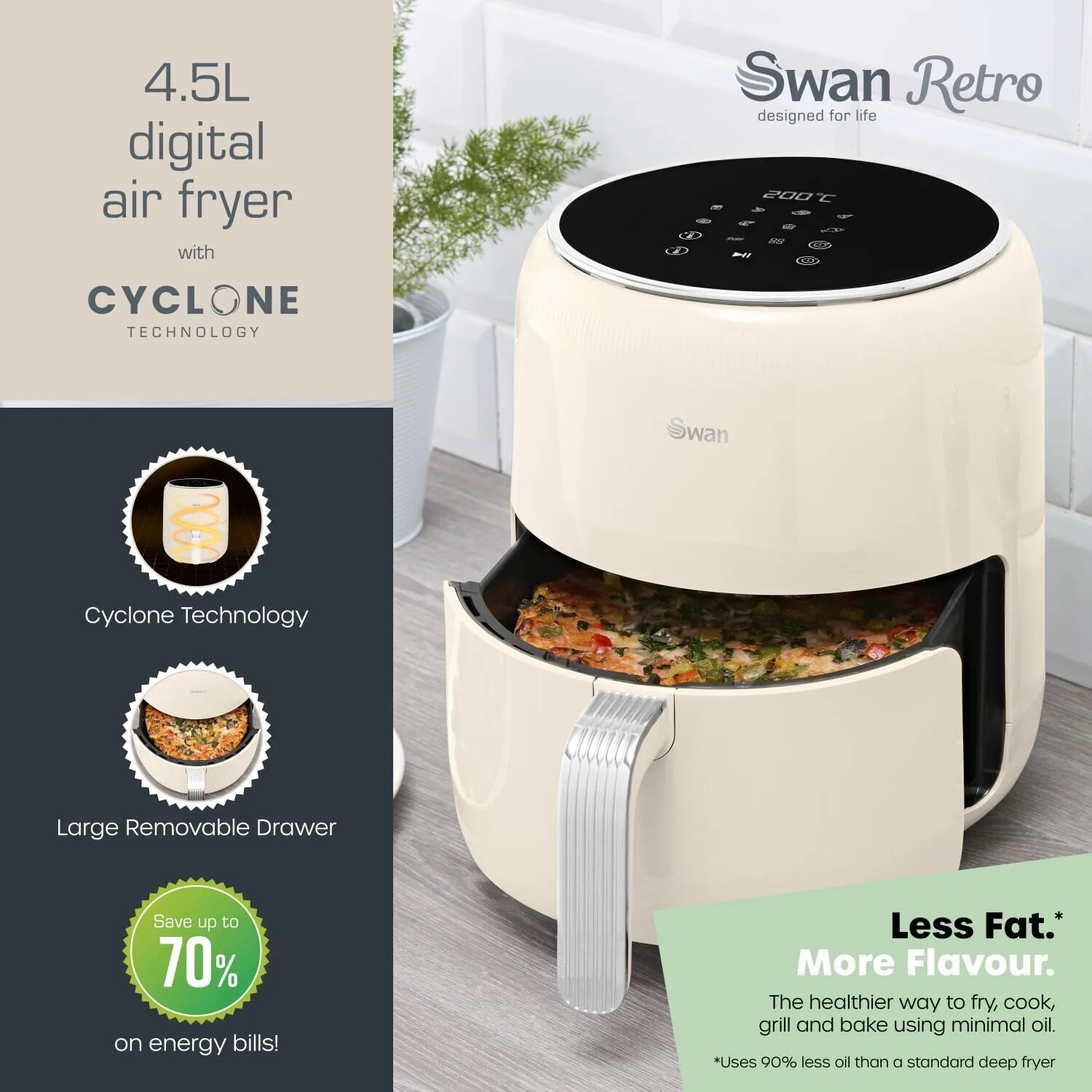 Swan Retro Single 4.5 L Stand-alone Hot air fryer Cream