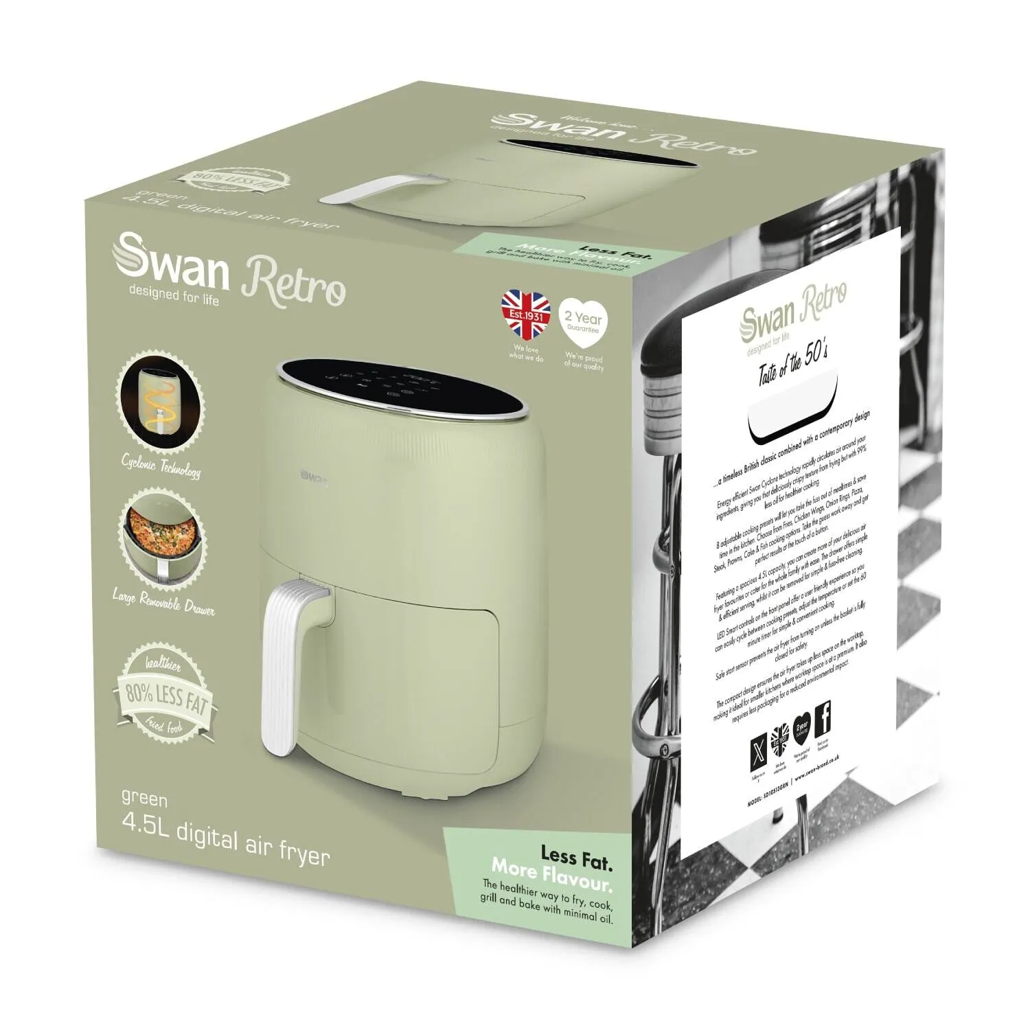Swan Retro Single 4.5 L Stand-alone Hot air fryer Green