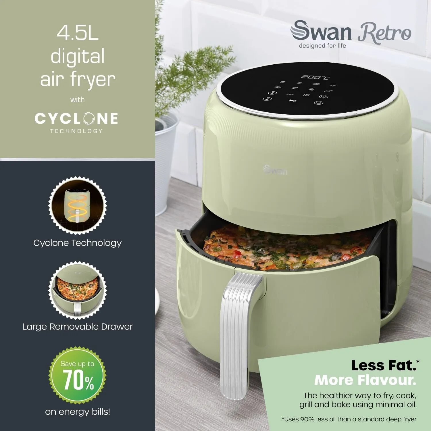 Swan Retro Single 4.5 L Stand-alone Hot air fryer Green
