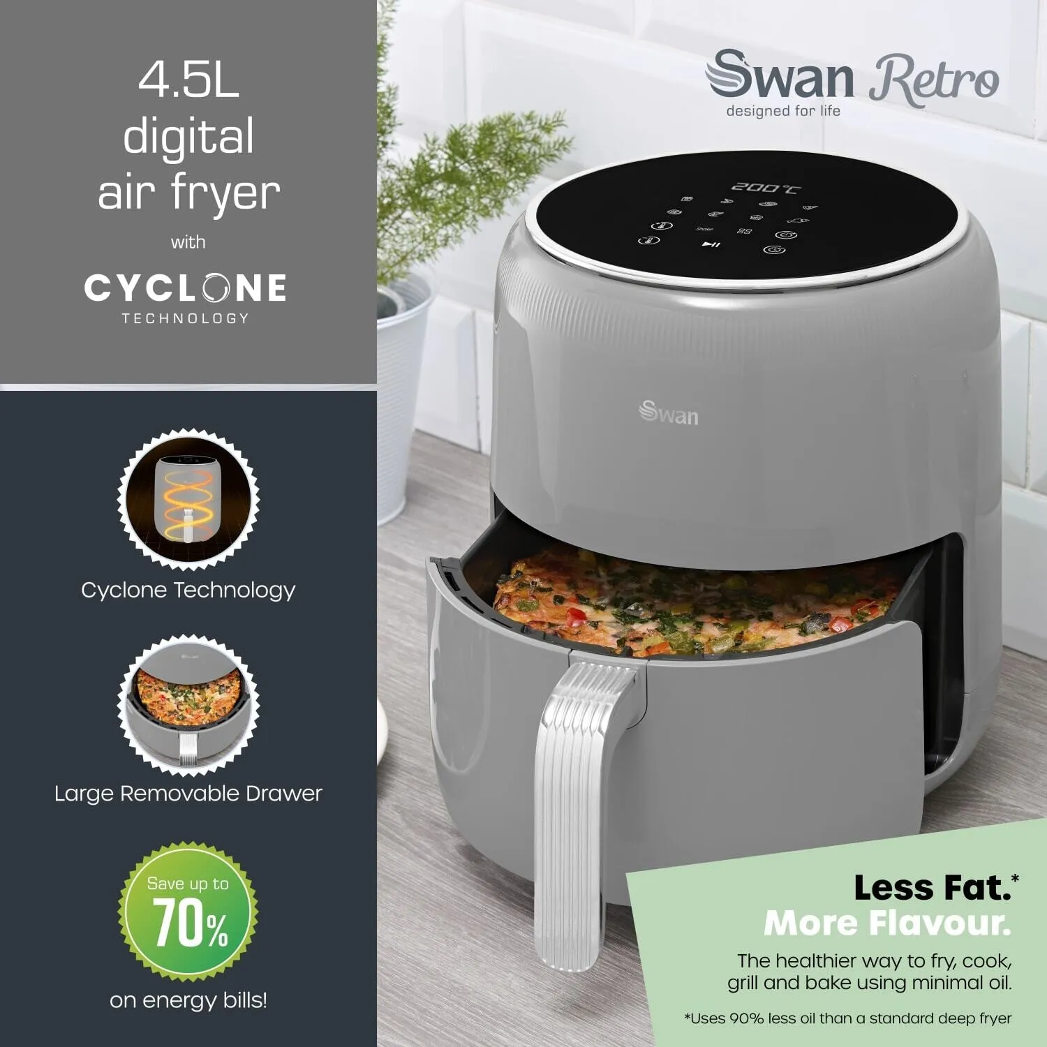 Swan Retro Single 4.5 L Stand-alone Hot air fryer Grey