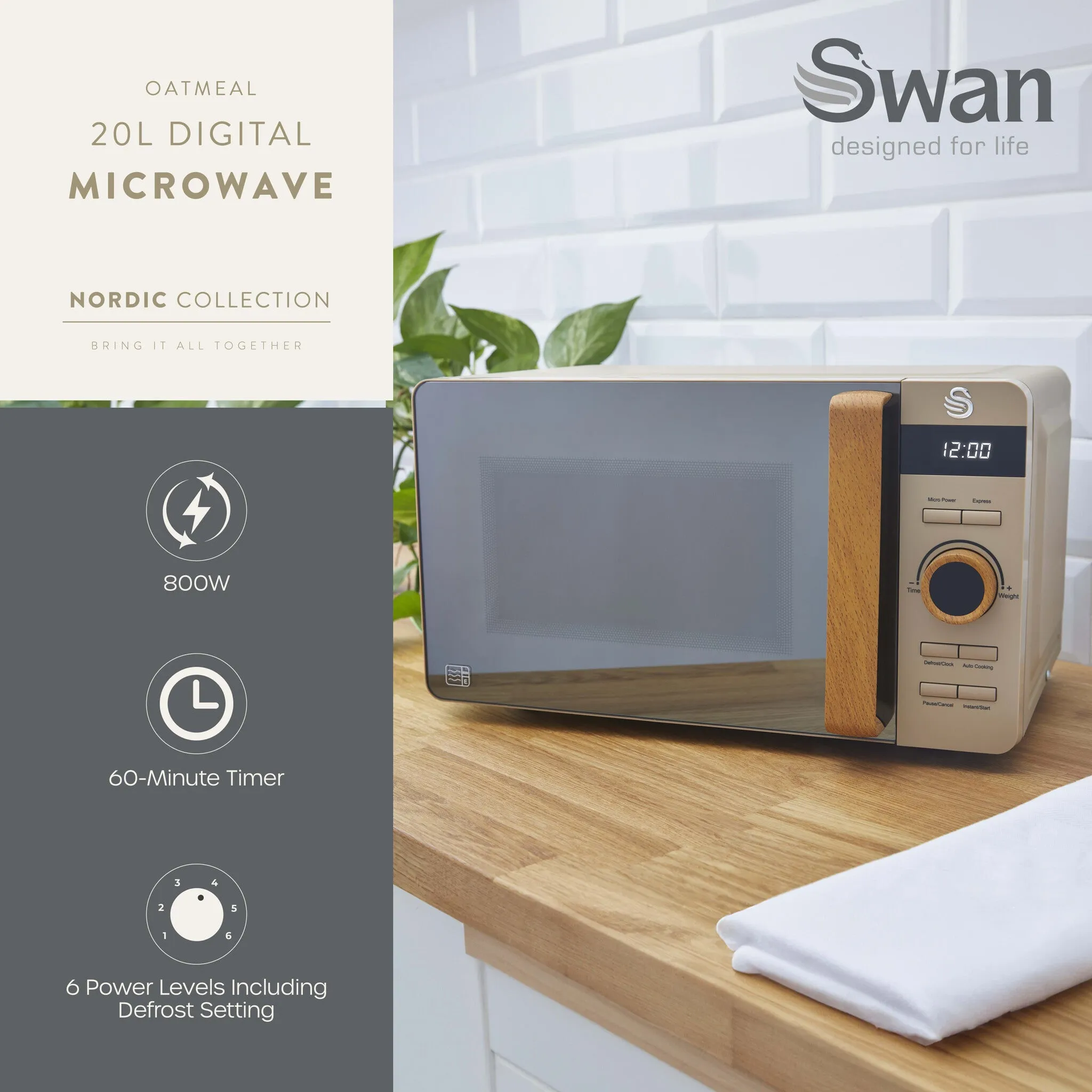 Swan SM22036LOAT microwave Oat Solo microwave Countertop 20 L 800 W