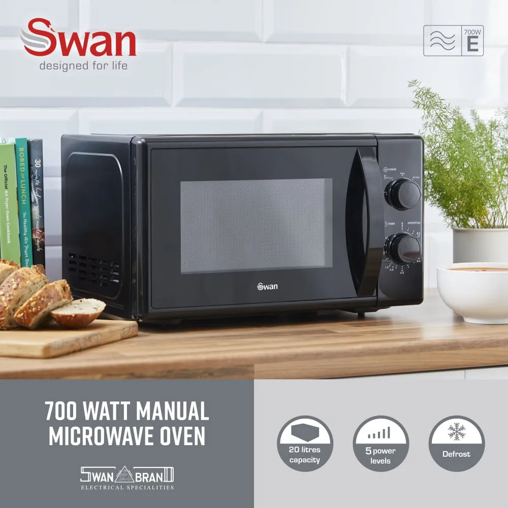 Swan SM4420BLK microwave Black Solo microwave Countertop 20 L 700 W