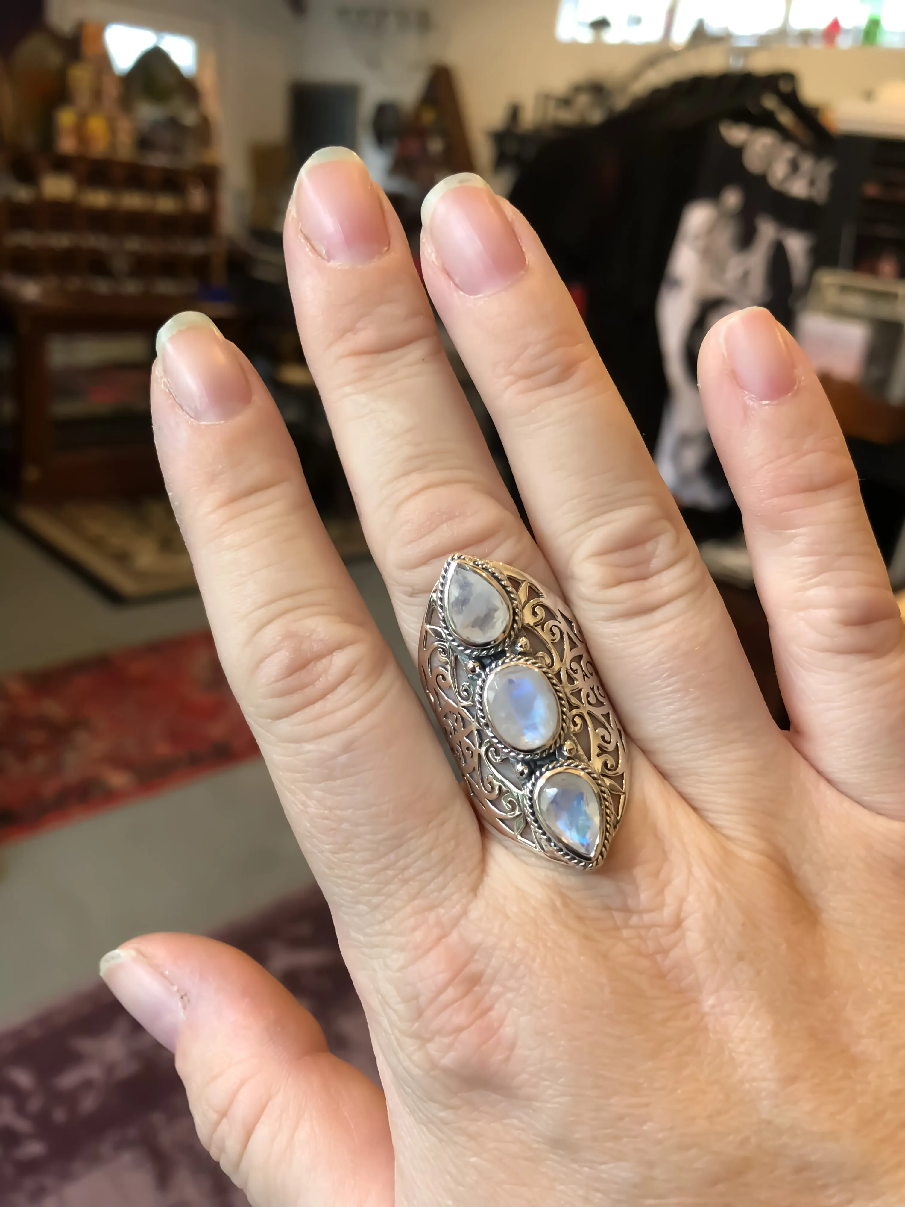 The Light Worker Ring - Rainbow Moonstone Crystal - Sterling Silver