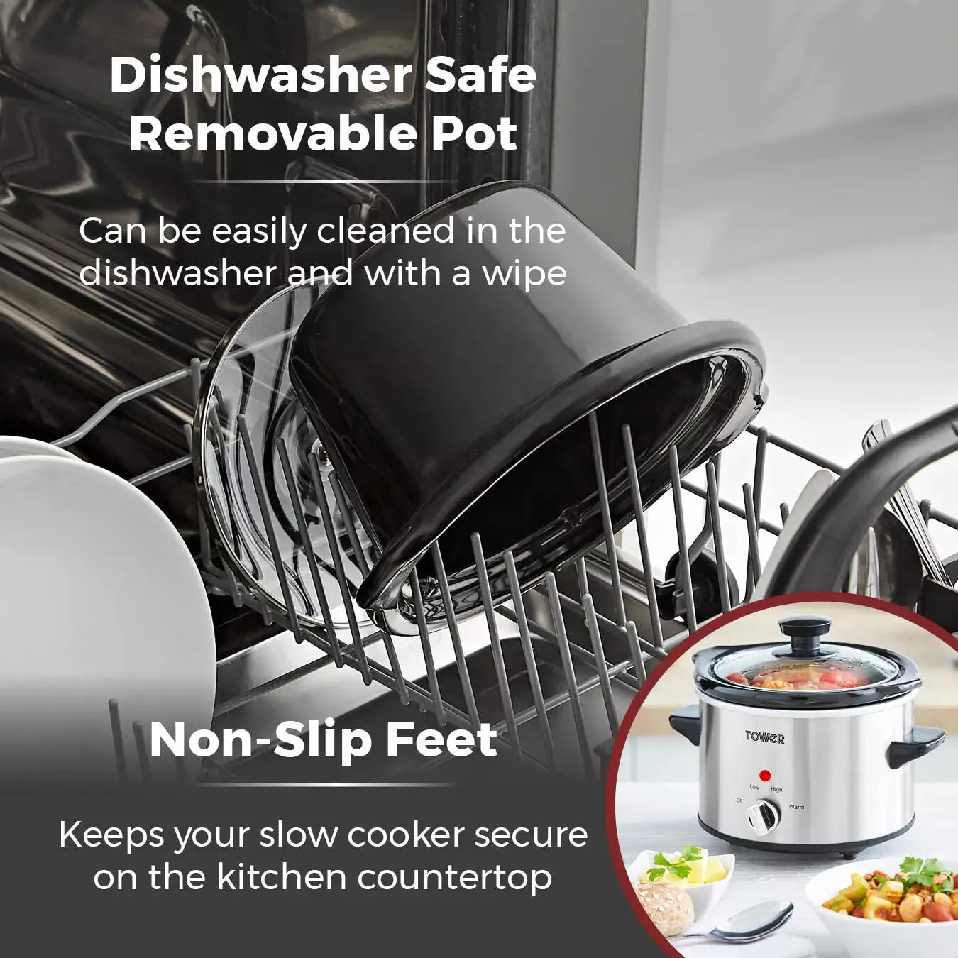 Tower 1.5 Litre Stainless Steel Slow Cooker