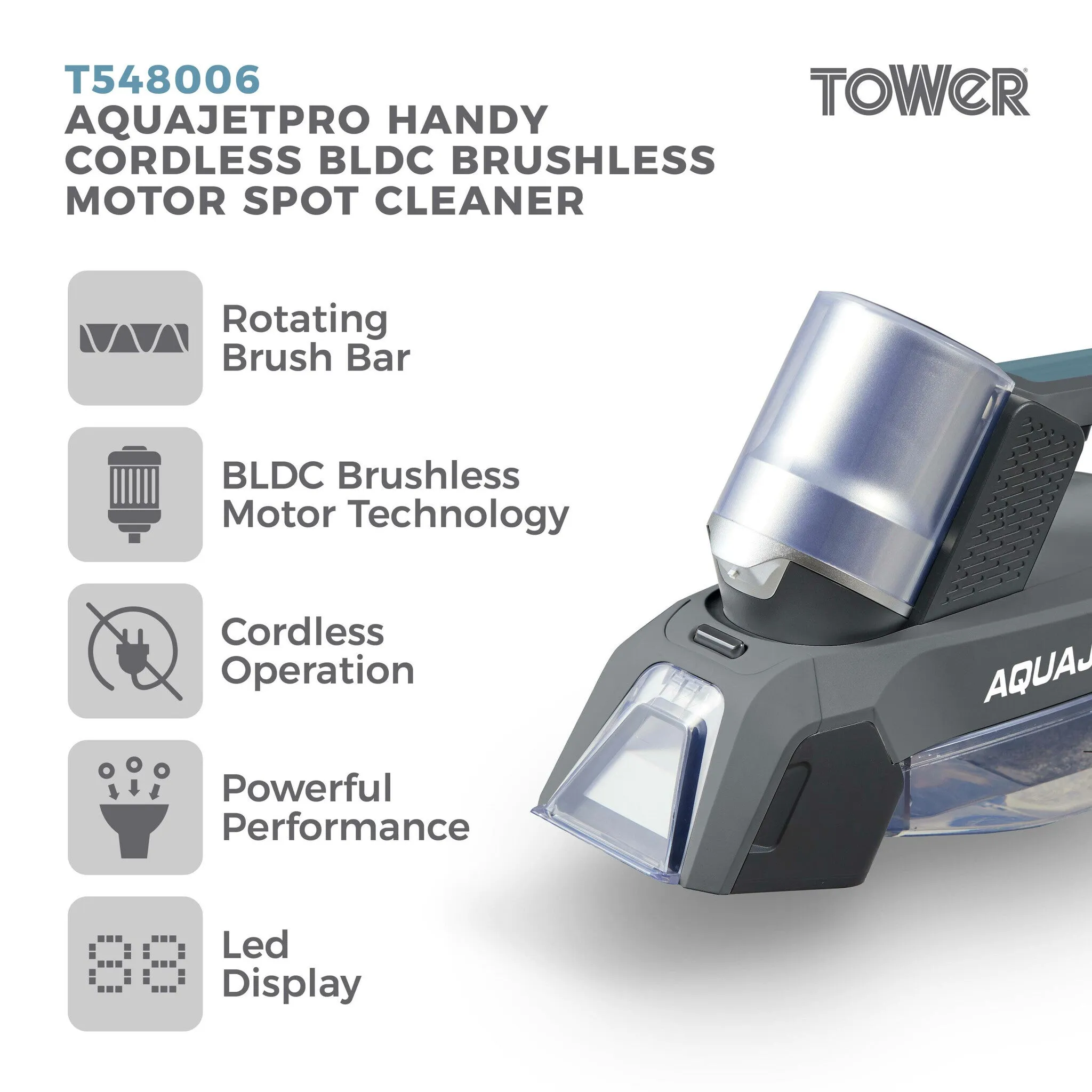 Tower AquajetPro carpet cleaning machine Handheld Deep Blue, Grey