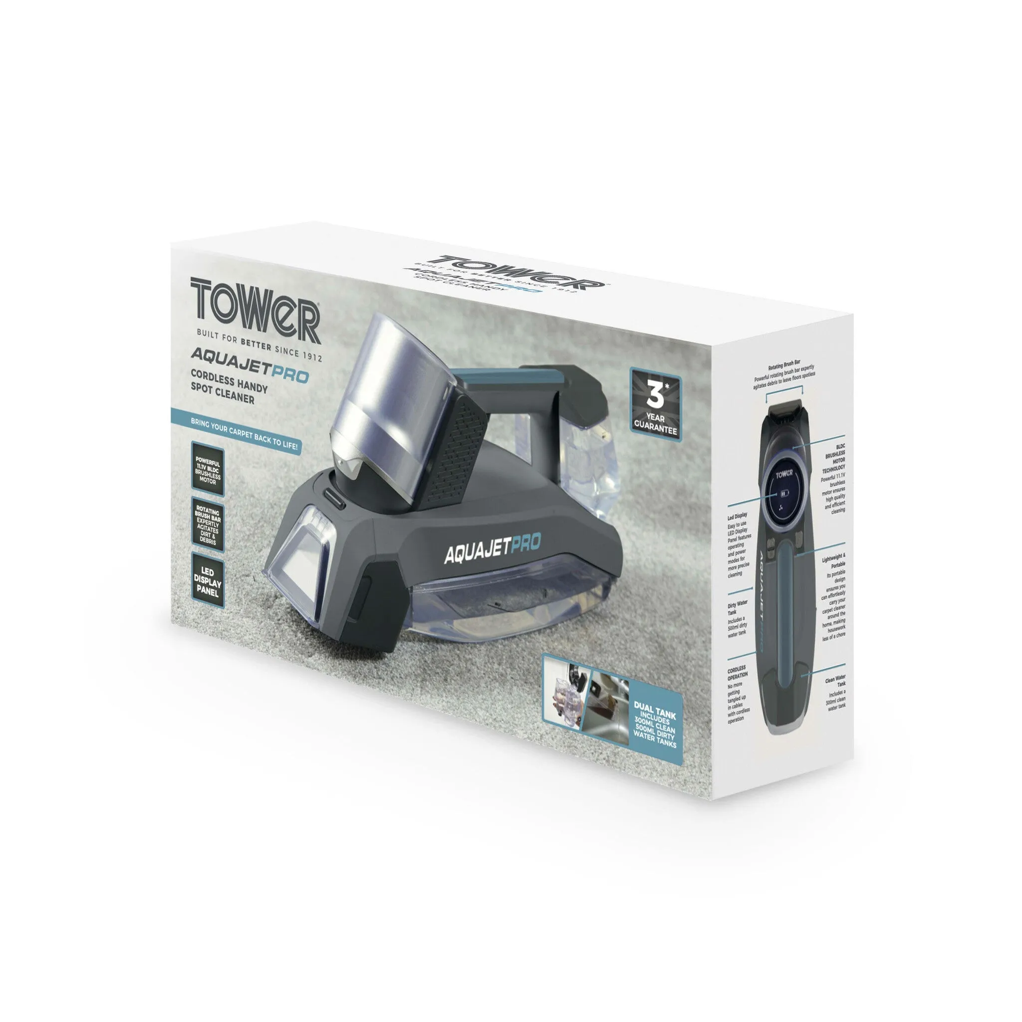 Tower AquajetPro carpet cleaning machine Handheld Deep Blue, Grey