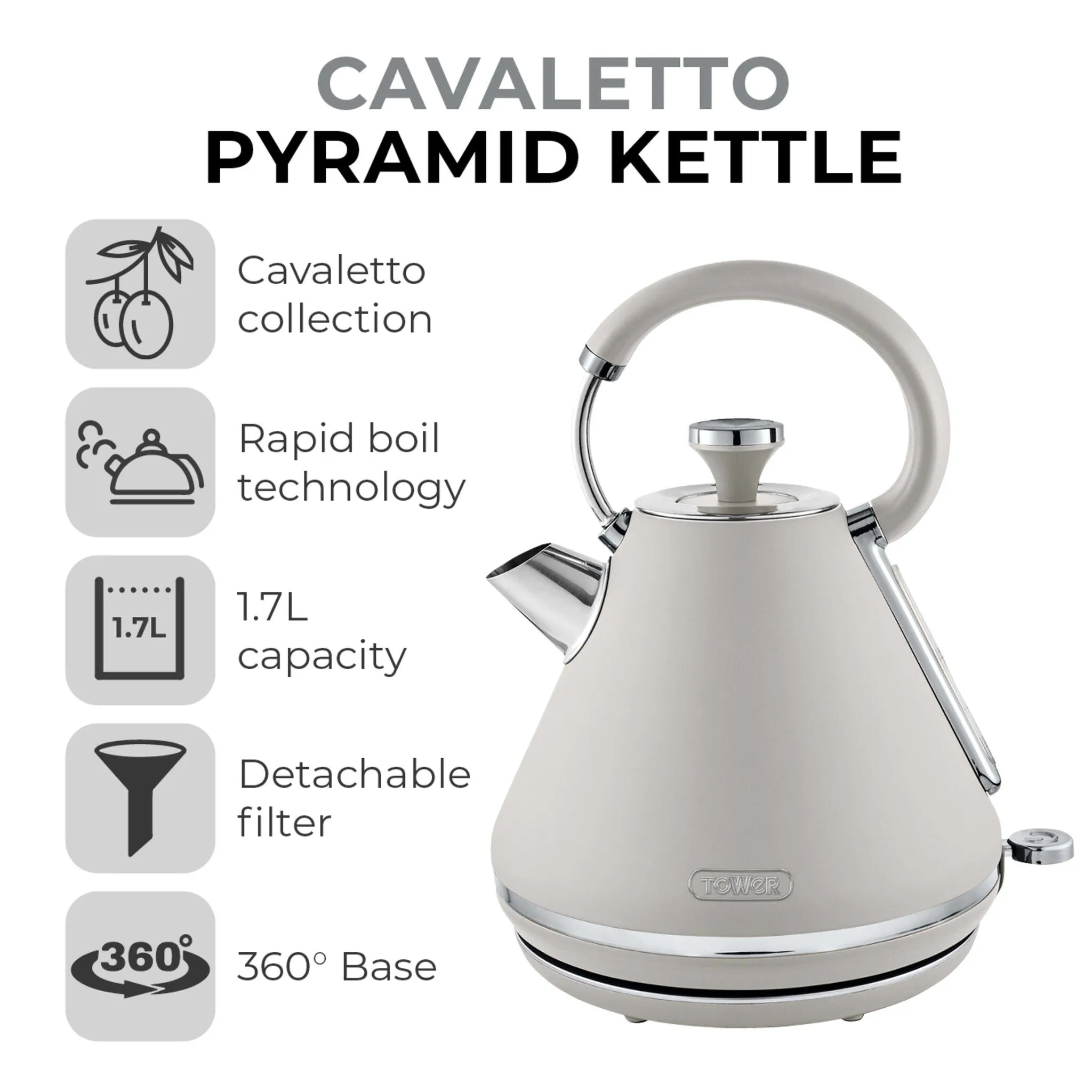 Tower Cavaletto 3KW 1.7 Litre Pyramid Kettle Latte