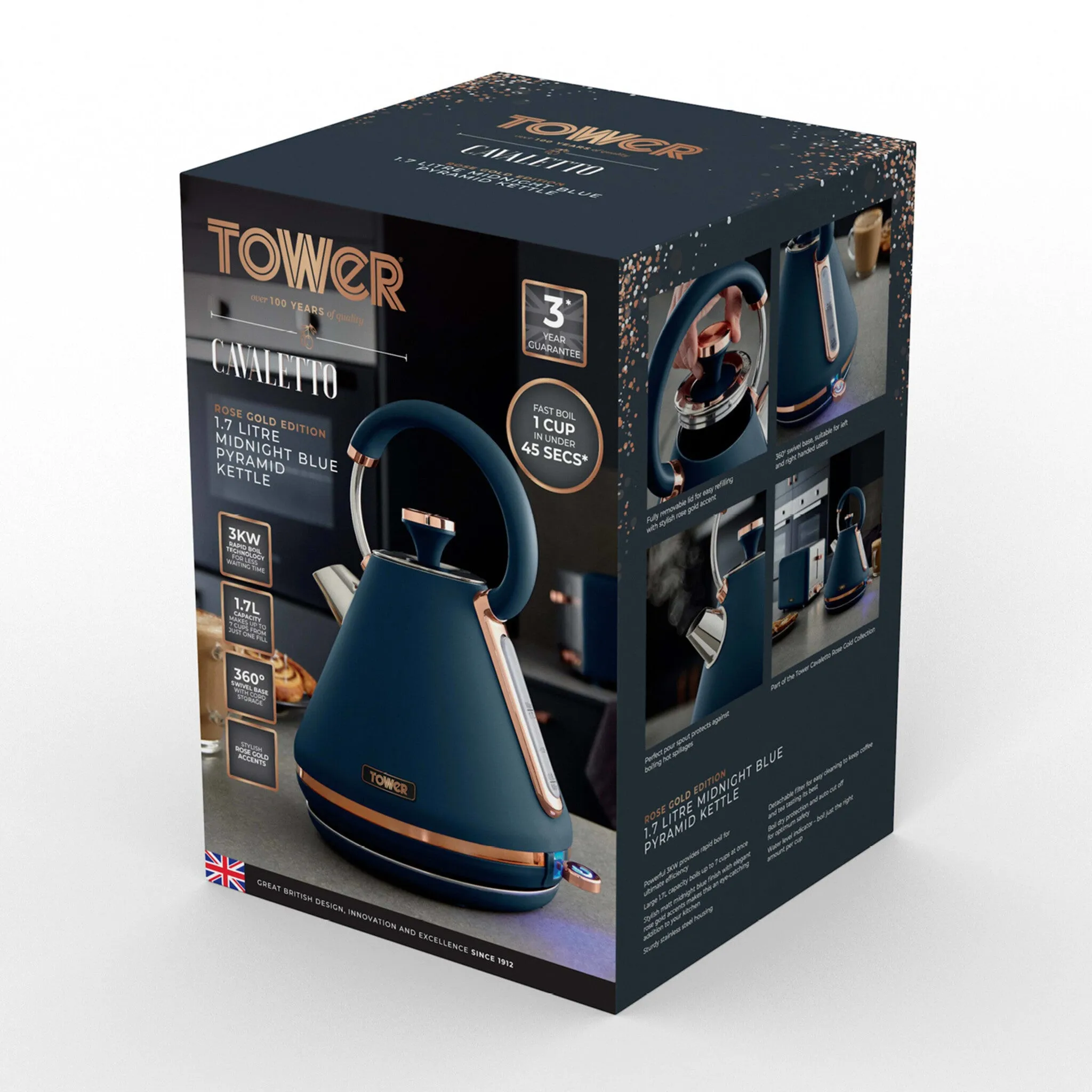 Tower Cavaletto 3KW 1.7 Litre Pyramid Kettle Midnight Blue
