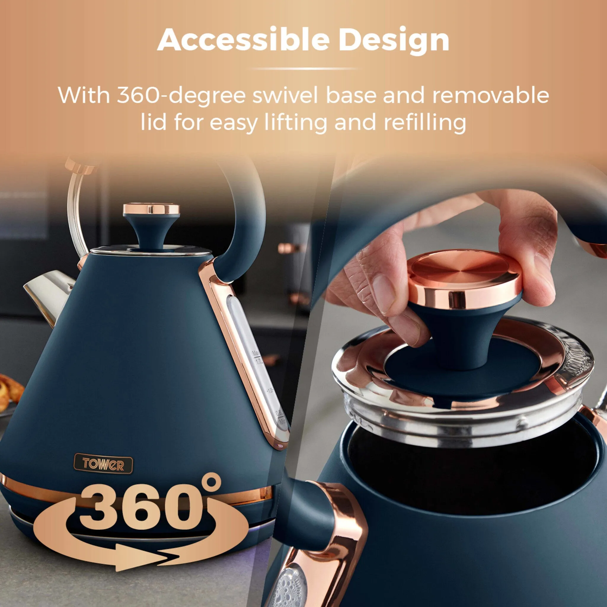 Tower Cavaletto 3KW 1.7 Litre Pyramid Kettle Midnight Blue