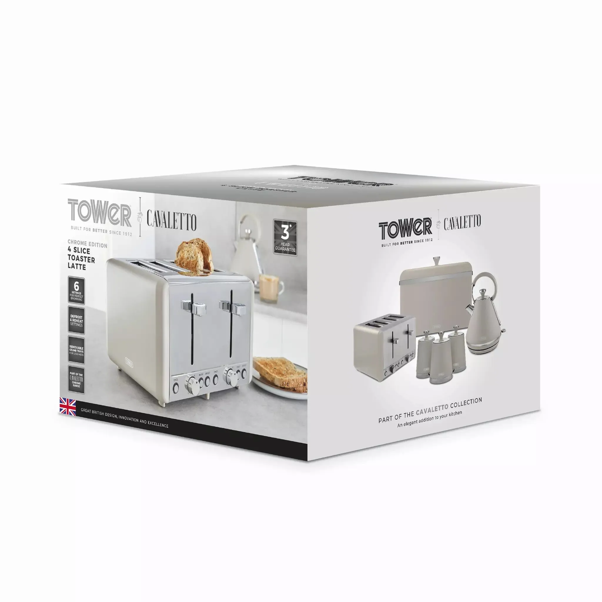 Tower Cavaletto 4 Slice Stainless Steel Toaster Latte