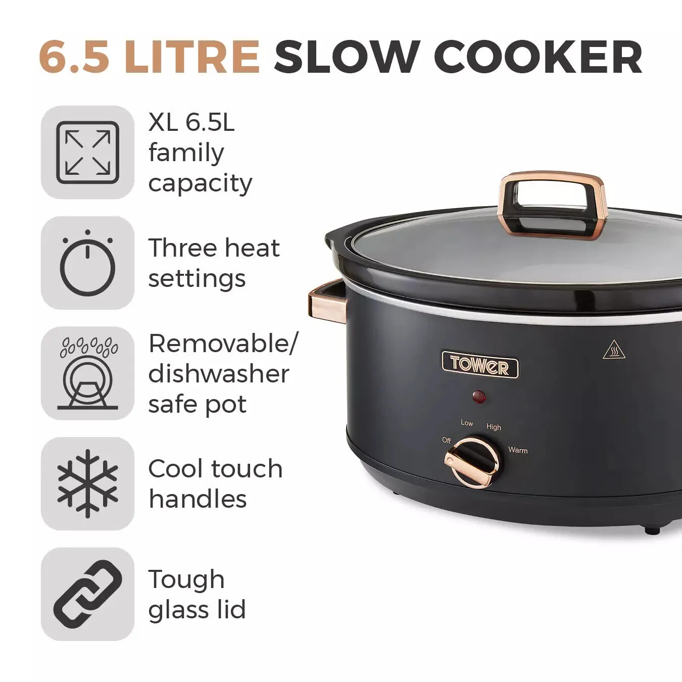 Tower Cavaletto 6.5 Litre Slow Cooker Black