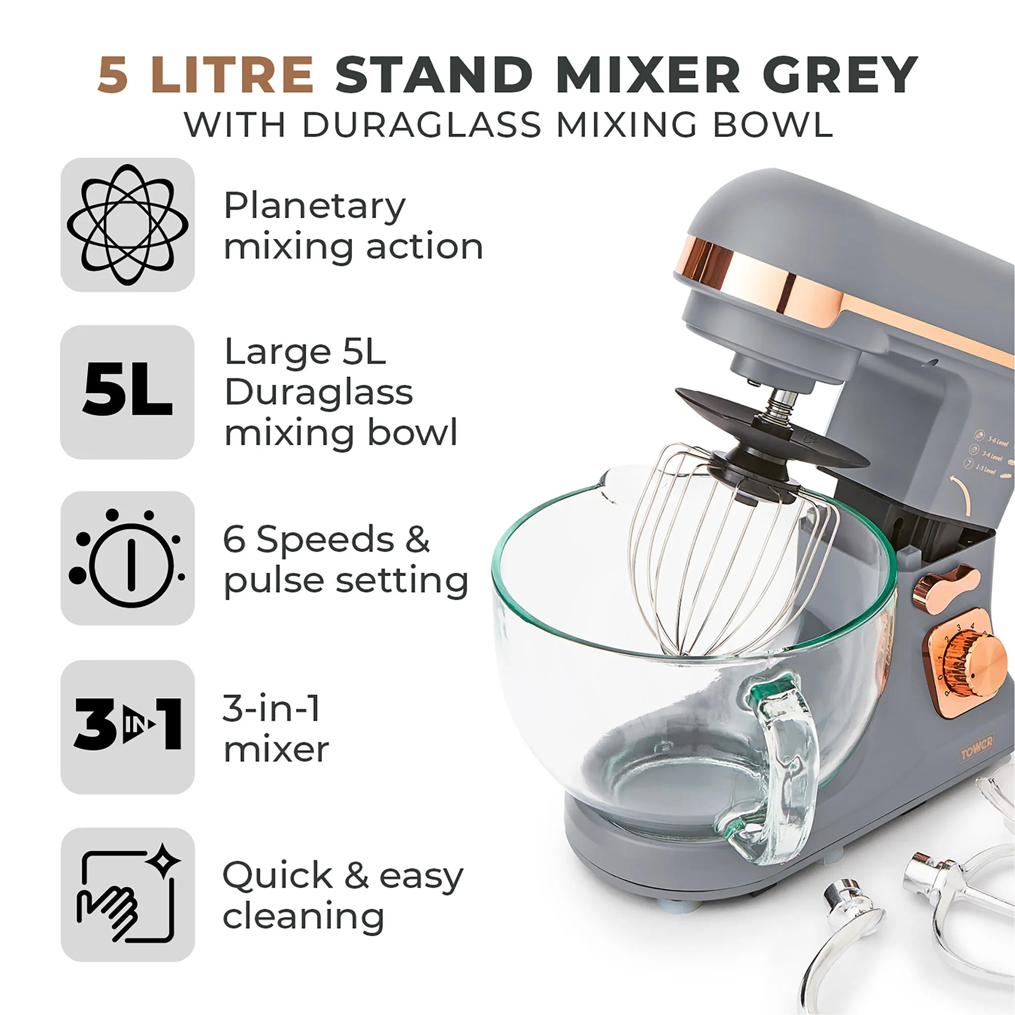 Tower T12066RGG mixer Stand mixer 1000 W Grey
