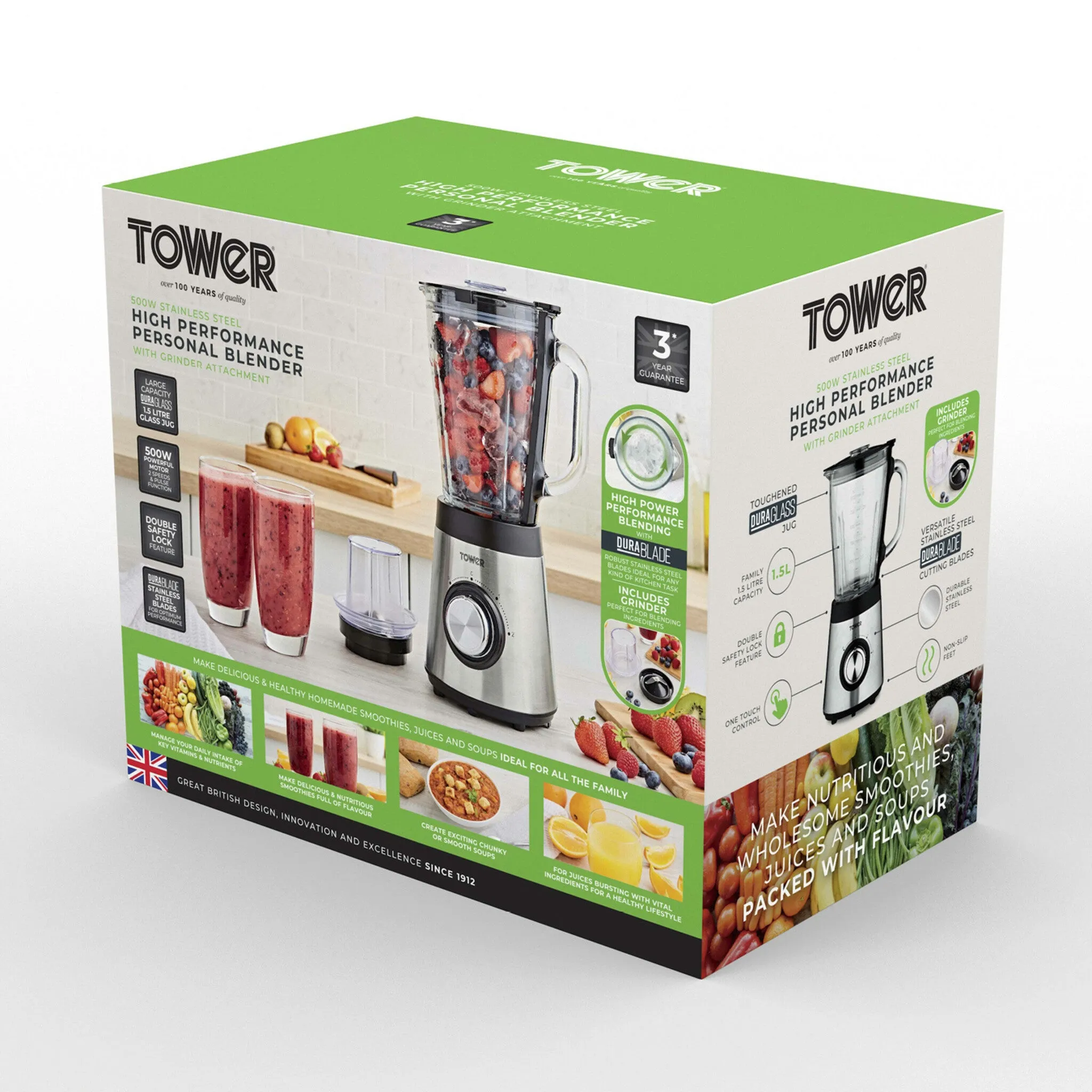 Tower T12073 blender 1.5 L Tabletop blender 500 W Stainless steel