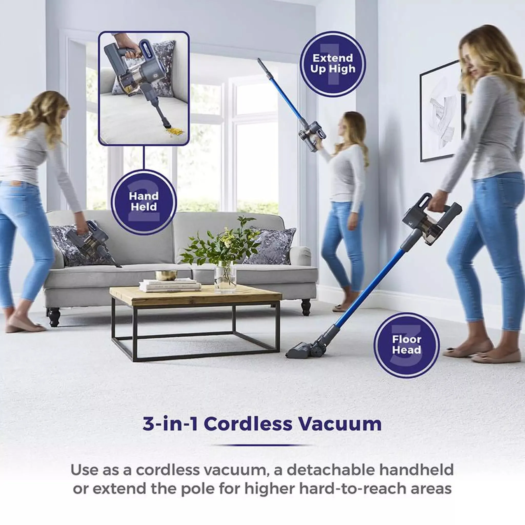 Tower T513003 stick vacuum/electric broom 2-in-1 stick vacuum DC Dry HEPA Bagless 150 W Blue