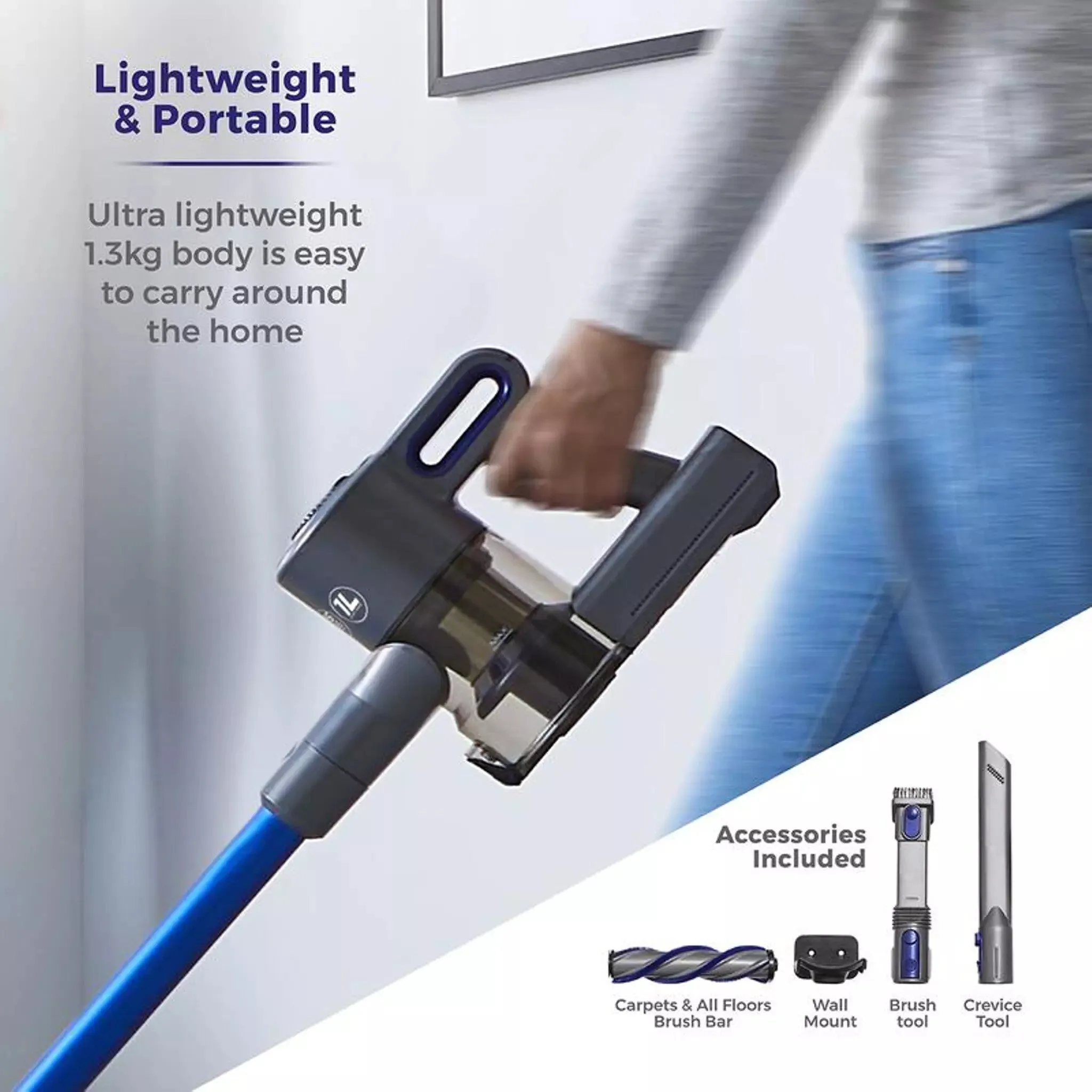Tower T513003 stick vacuum/electric broom 2-in-1 stick vacuum DC Dry HEPA Bagless 150 W Blue