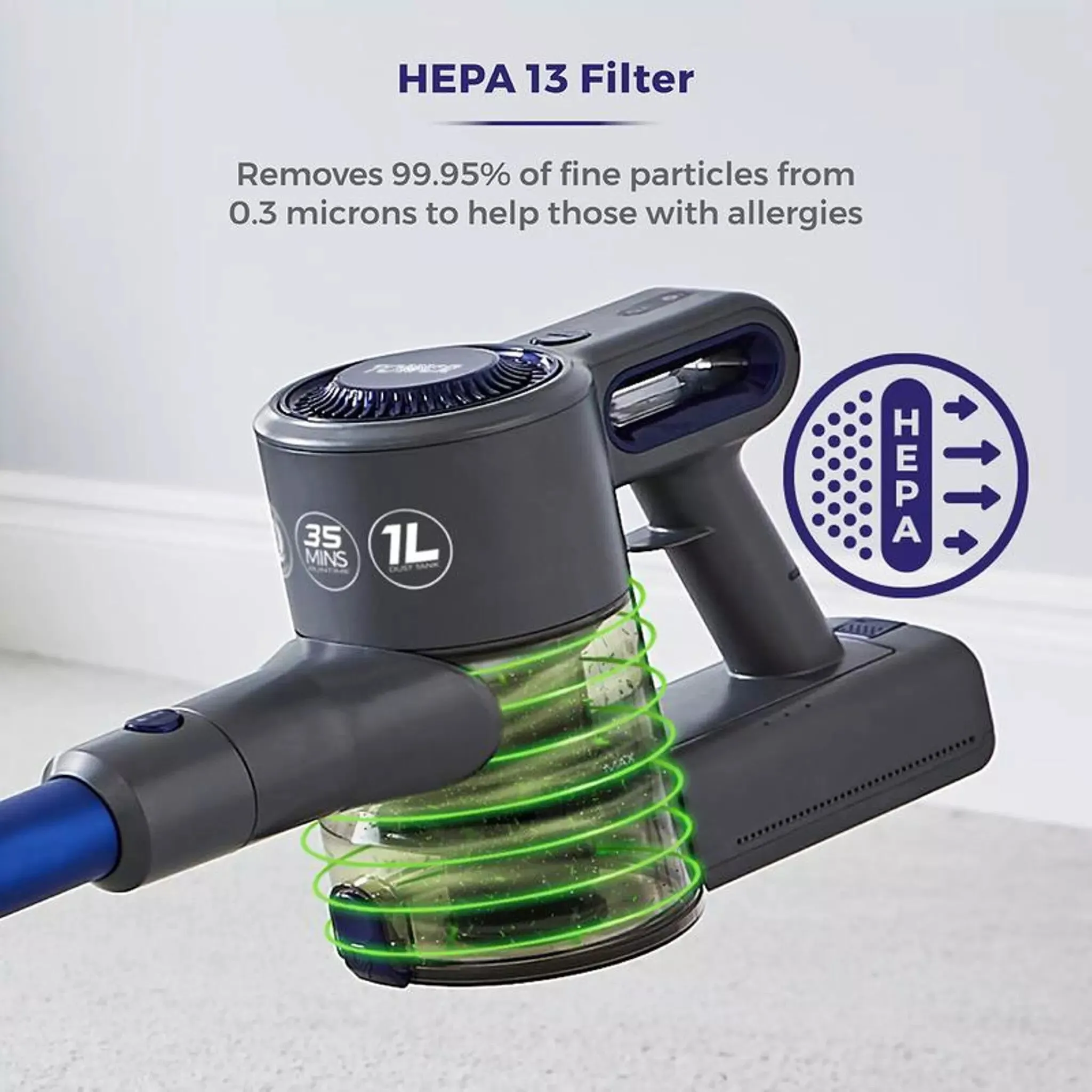Tower T513003 stick vacuum/electric broom 2-in-1 stick vacuum DC Dry HEPA Bagless 150 W Blue