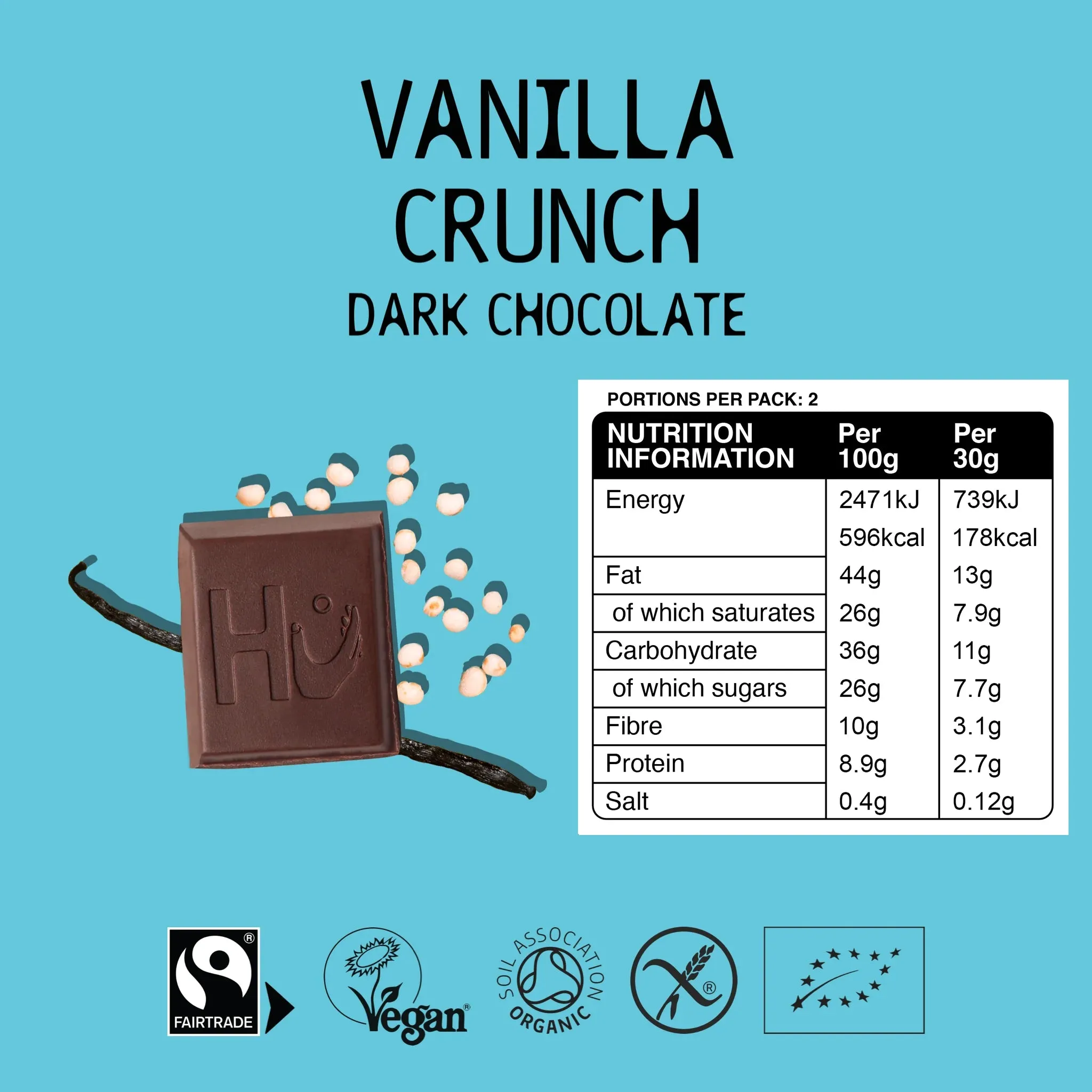 Vanilla Crunch 70% Dark Chocolate Bar 60g