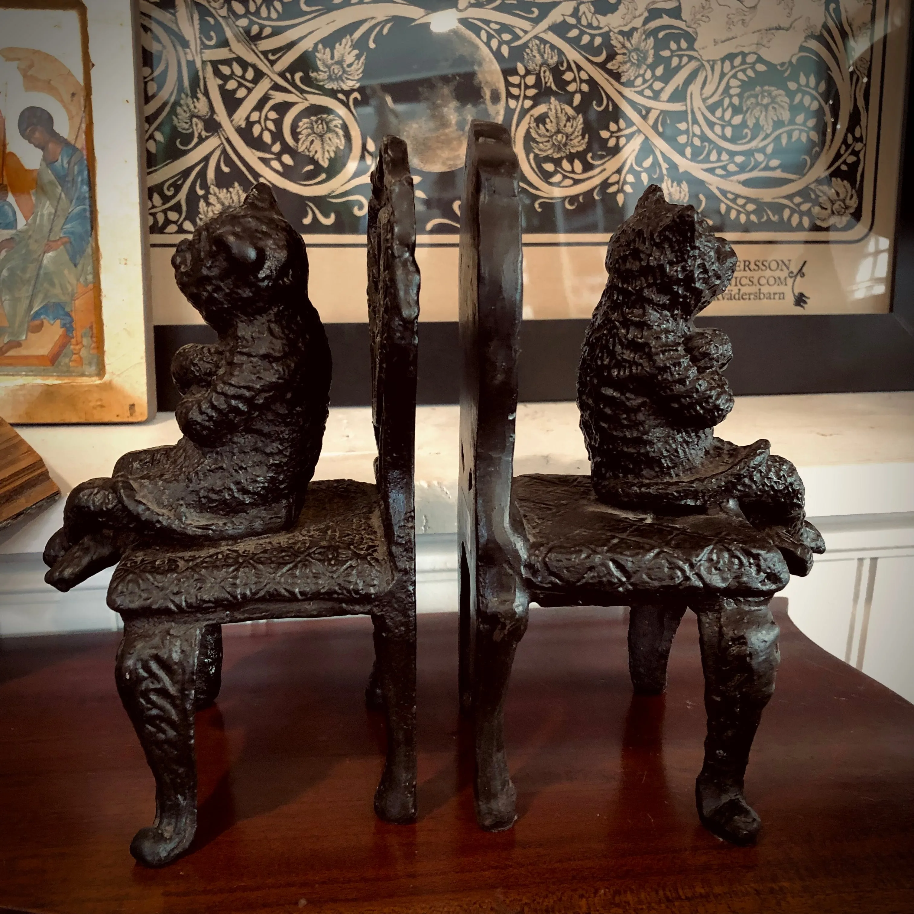 Victorian Cat Bookends - Kitties Sitting Pretty in Chairs