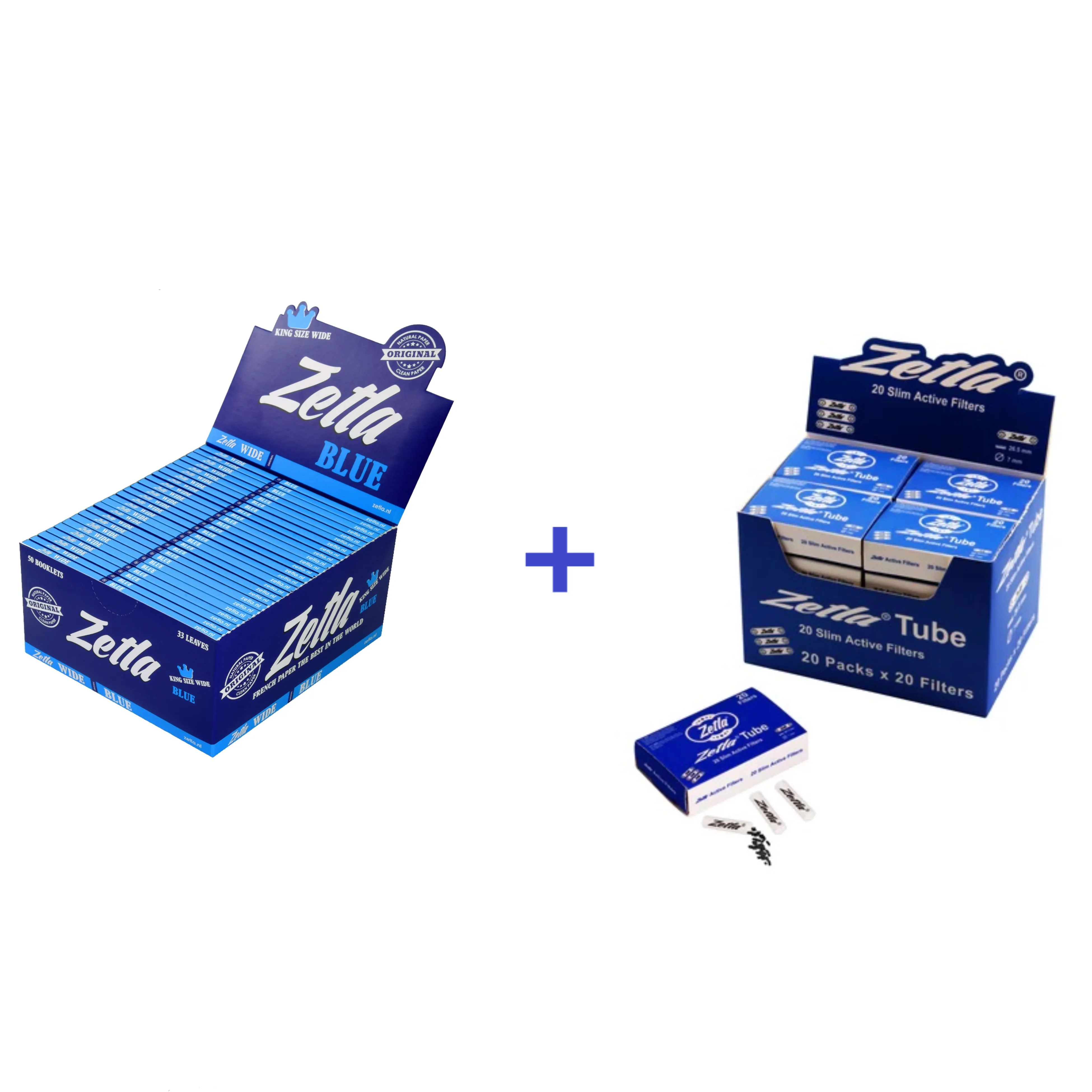 Zetla Rolling Papers Blue King Size Wide (50 Packs)   Zetla Slim Active Filters 20 Pieces (Display)